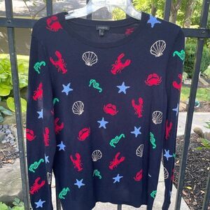 TALBOTS Down by the Sea  Nautical crewneck  sweater in navy